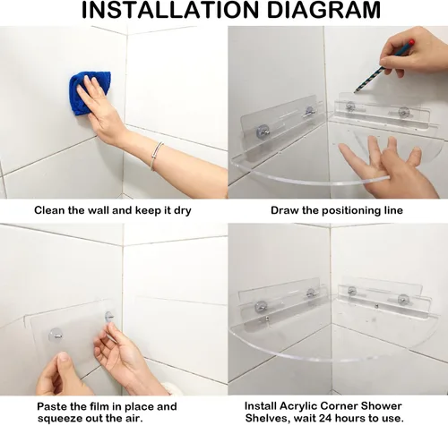 Vista 8 de Estante esquinero de acrílico para ducha, paquete de 2 estantes de baño montados en la pared para paredes de vidrio, azulejos/lisas, organizador