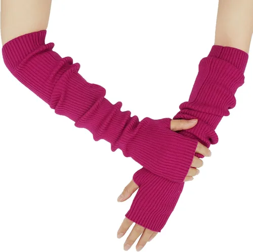 Vista 38 de Guantes cálidos de cachemira de brazo largo para mujer, guantes de invierno acogedores sin dedos, calentadores de brazos suaves, gran regalo