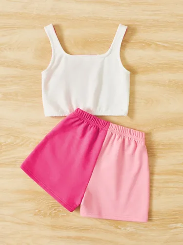 Vista 2 de SOLY HUX Toddler Girl's 2 Piece Outfits Summer Cute Colorblock Sleeveless Tank Tops and Track Shorts Sets Clothes