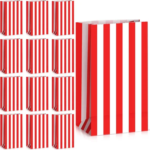 Vista 8 de Dianelhall 28 bolsas de papel de estraza a rayas, bolsas de regalo para dulces, regalos para carnaval de circo, Halloween, Navidad, San Valentín