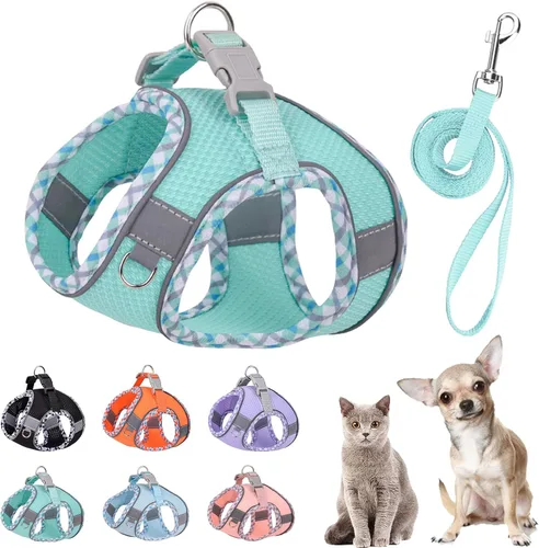 Vista 9 de Lindo arnés a cuadros para perros pequeños, de malla suave, arnés y correa para perros pequeños, arnés y correa para perros pequeños, chaleco