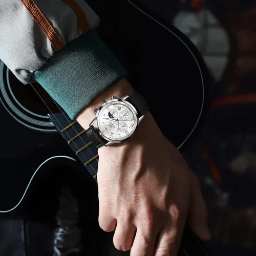 Vista 3 de OLEVS Reloj para hombre cuero marrón moda cronógrafo reloj luminoso impermeable casual relojes de pulsera