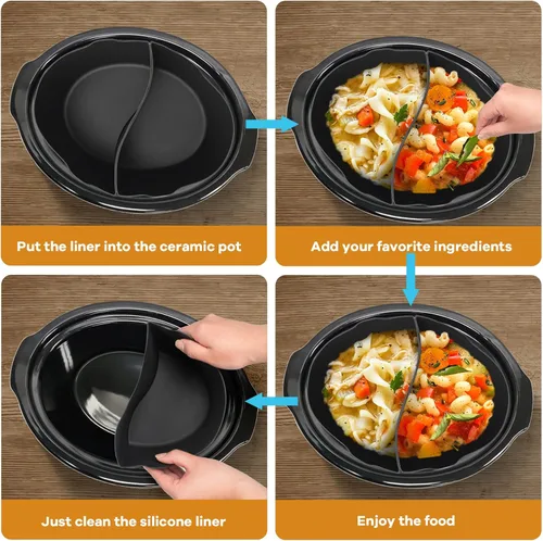 Vista 6 de Forros de silicona para olla de cocción lenta, compatibles con Crockpot y Hamilton Beach 6-7QT, separador de silicona, reutilizable/Libre