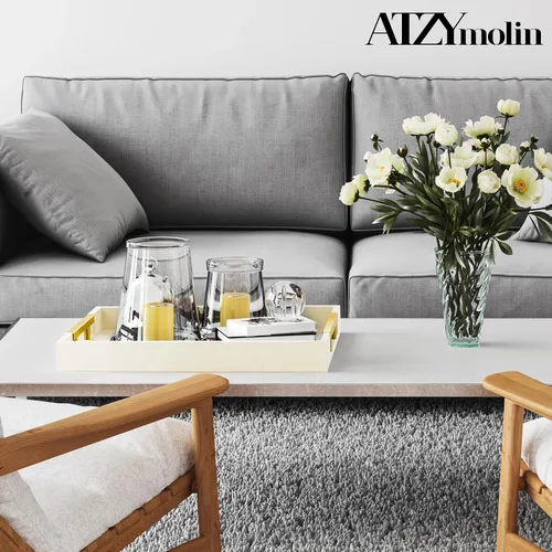 Vista 2 de ATZYmolin - Bandeja de cuero para servir, con asas doradas, color beige Beige con mango Glod