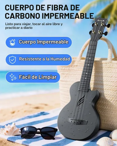 Vista 3 de Enya NOVA U MINI 21-Inch Carbon Fiber Soprano Travel Ukulele, Black Negro