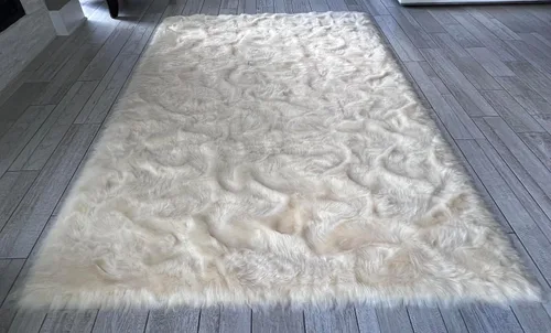 Vista 14 de LAMBZY Elegante y sofisticada alfombra rectangular de piel de oveja (beige, 2 x 3 pies)