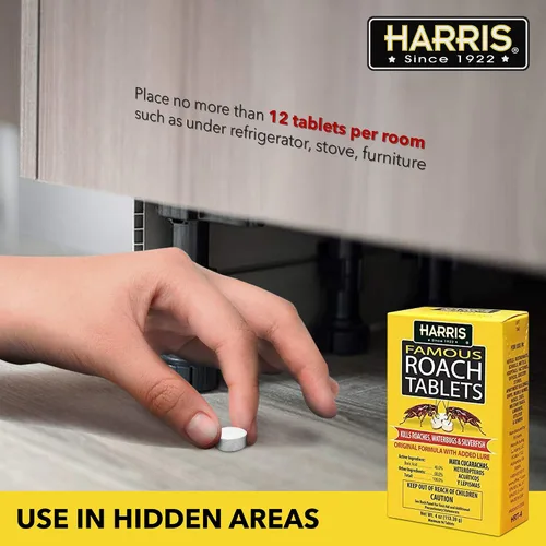 Vista 5 de Tabletas para cucarachas Harris, polvo mata cucarachas de ácido bórico con señuelo para insectos (4 oz, 96 tabletas)
