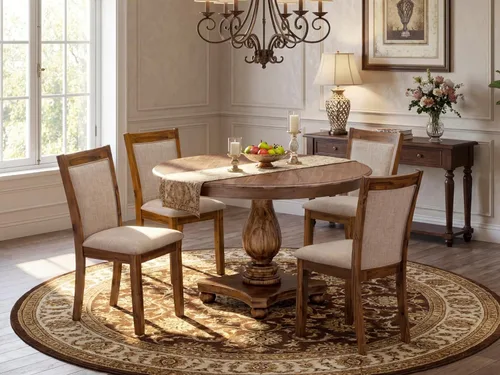 Vista 2 de East West Furniture F2MZ5-N04 - Juego de muebles de comedor de 5 piezas, incluye una mesa de comedor redonda con pedestal y 4 sillas tapizadas