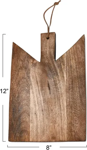 Vista 5 de Main + Mesa Tabla de cortar de madera geométrica con corbata de cuero Añejado oscuro