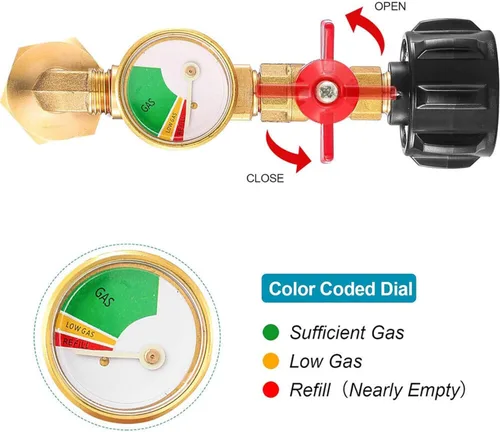 Vista 5 de Adaptador de recarga de propano con válvula y medidor, llena botellas de 1 libra desde tanque de 20 libras. Se ajusta a tanque de propano QCC1