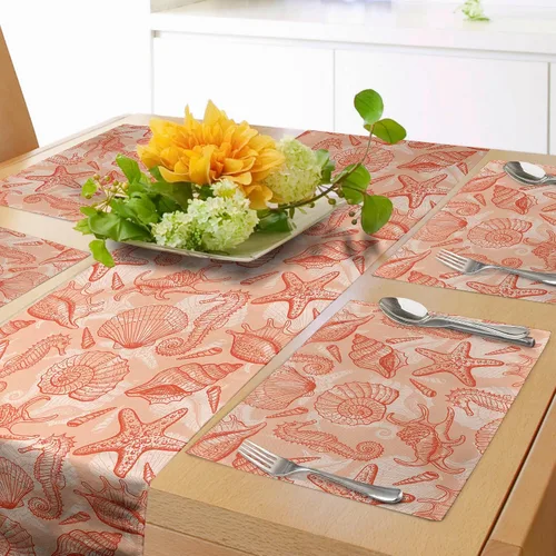 Vista 63 de Lunarable Camino de mesa tropical y manteles individuales, acuarela tucán loro flamenco piñas y flores silvestres sobre rombo, juego para decoración