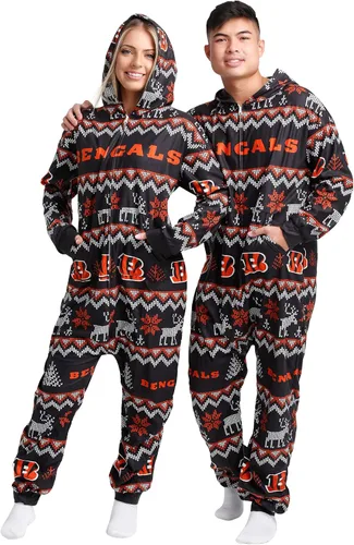 Vista 48 de FOCO Unisex NFL Team Logo Pajamas One Piece Onesie Patrón feo navideño