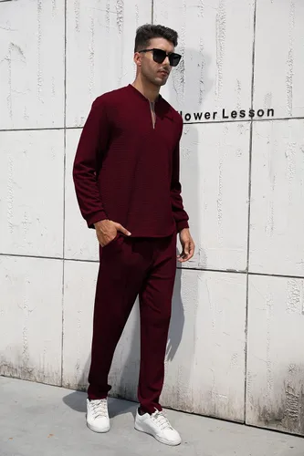 Vista 55 de FZNHQL Conjunto deportivo de moda para hombre, 2 piezas, casual, atlético, para correr, manga corta/larga, conjunto para hombre