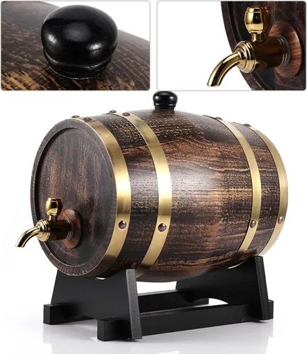Vista 8 de Barril de roble de 3 litros, barril de madera de roble estilo retro, contenedor de barril de whisky de vino tinto con grifo envejecimiento, barril