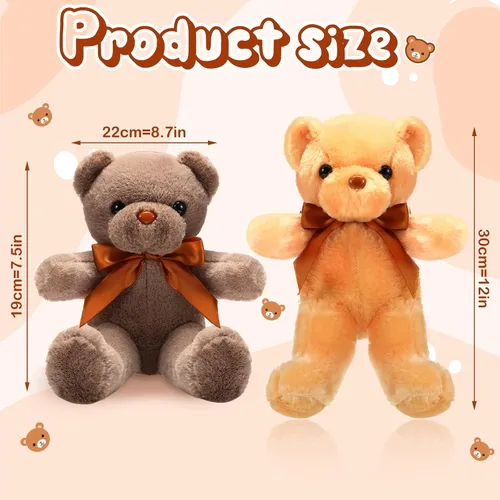 Vista 2 de HyDren 18 piezas de animales de peluche de oso a granel de 12 pulgadas, osos de felpa suave a granel, juguetes para niñas, niños, graduación, marrón
