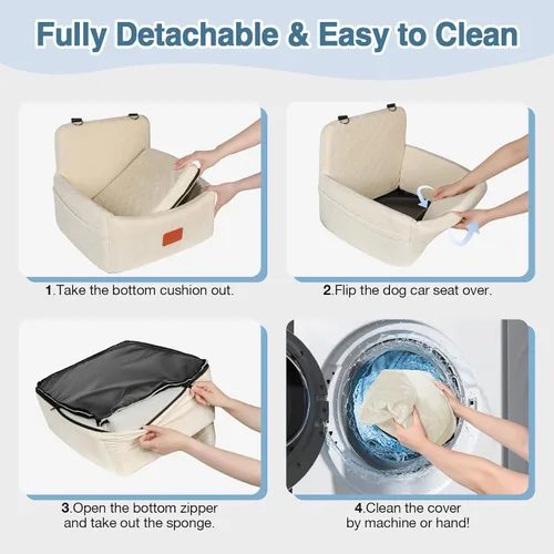 Vista 5 de WOOAIDAGG Asiento de coche para perros de menos de 30 libras, relleno cómodo de tela con espuma viscoelástica, cama de viaje para mascotas lavable
