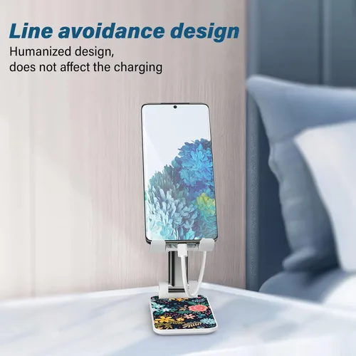 Vista 5 de Soporte de teléfono plegable para escritorio - Soporte de teléfono celular de ángulo ajustable - Adecuado para iPhone, Samsung - Flor negra