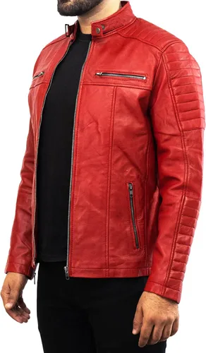 Vista 4 de Chaqueta de motociclista Cafe Racer para hombre, de piel roja a la moda
