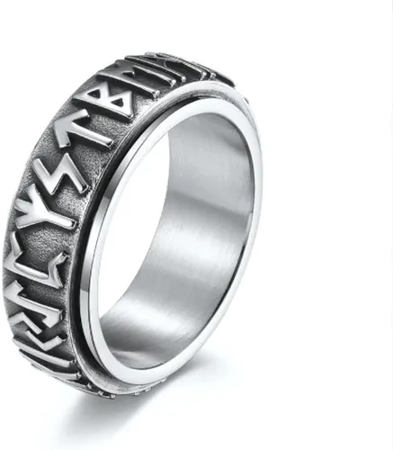 Vista 6 de ZKXXJ Anillo giratorio vikingo personalizado para hombres, de acero inoxidable, con nombre personalizado, anillo vikingo nórdico, antiansiedad