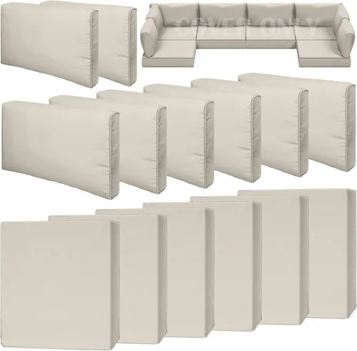 Vista 26 de Juego de 9 piezas de fundas impermeables para cojines de patio al aire libre, juego de reemplazo para muebles de sofá seccional de ratán entretejido