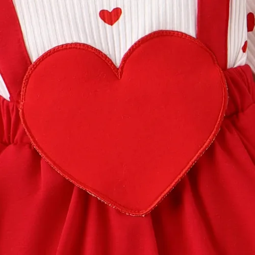 Vista 5 de VISGOGO Mameluco para el día de San Valentín para niña pequeña, con volantes, manga larga, estampado de corazón, con diadema