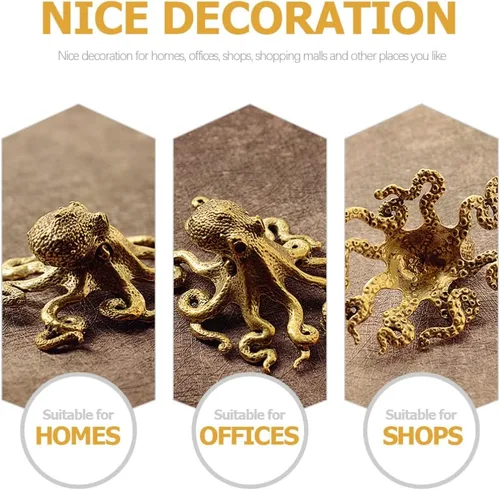 Vista 6 de BESPORTBLE Adorno de pulpo de latón, mini escultura de escritorio, figura de animal pequeño, decoración de oficina en casa, figura de arte de metal