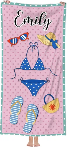 Vista 17 de Toalla de playa personalizada con nombre personalizado, secado rápido, niños adultos A-mariposas