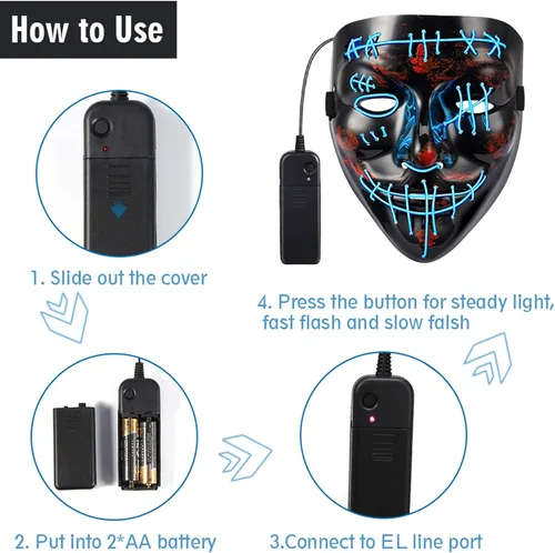 Vista 3 de Lumiparty Máscaras aterradoras con luz LED - Máscaras de fiesta de disfraces de Halloween para hombres, mujeres y niños