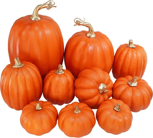 Vista 15 de Winlyn 10 calabazas artificiales surtidas de otoño (crema)
