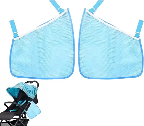 Vista 8 de Alovexiong Paquete de 2 bolsas organizadoras universales para cochecito, red de transporte lateral, correas antideslizantes y ajustables, bolsa