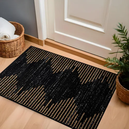Vista 15 de Rugshop Alfombra bohemia a rayas resistente a las manchas, color beige, 2 x 7 pies