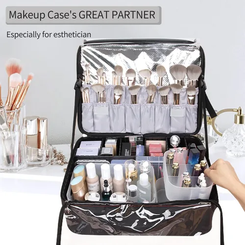Vista 4 de OCHEAL Juego de estuche organizador de maquillaje: almacenamiento apilable transparente para tocador, soporte de varios tamaños para maquillaje