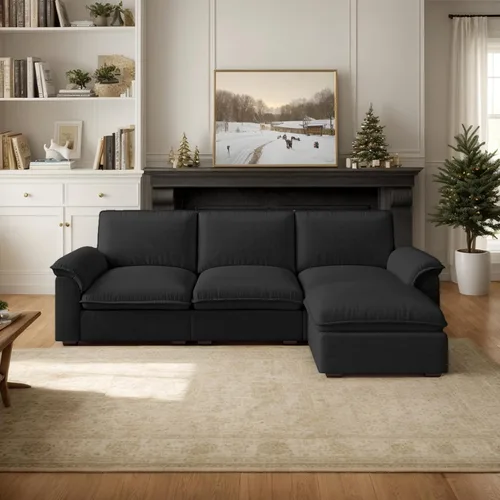 Vista 14 de Sofá modular modular de chenilla Cloud de 102 pulgadas con otomana Café