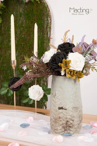 Vista 5 de MACTING 30 PCS Flores Artificiales Rosas Negras y Blancas Flores Falsas con Tallo Rosas de Espuma de Tacto Real para Boda Bola de Besos Ramillete