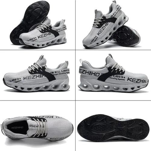 Vista 6 de Kezhiho Zapatos con punta de acero para hombre, ligeros, cómodos, transpirables, a prueba de pinchazos, antideslizantes, a la moda, zapatos