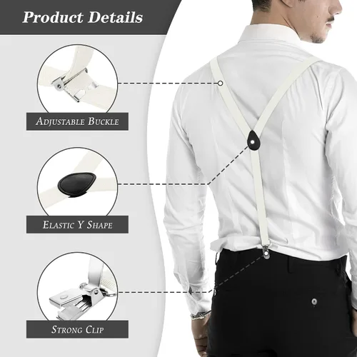 Vista 3 de ULEEMARK Tirantes para hombre, hebilla ajustable con tirantes para hombre, clip fuerte, tirantes elásticos en forma de Y y juego de pajarita