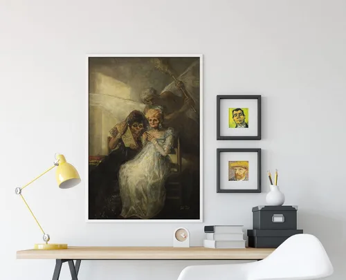 Vista 3 de Textured Paper - Francisco Goya - Time and The Old Women (1820) - Art Print, Poster, Painting, Photo, Wall Decor - Painting, Old Women, time, Clock