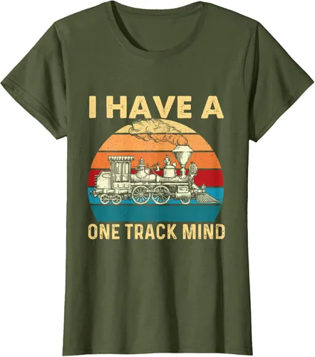 Vista 61 de Camiseta con texto en inglés "I Have A One Track Mind - Trainspotter Model Train Railroad, Negro, S