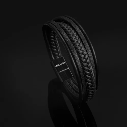 Vista 8 de SERASAR Premium Leather Bracelet [Braid] for Men in Black & Brown Various Lengths Magnetic Stainless Steel Clasp Exclusive Jewellery Box