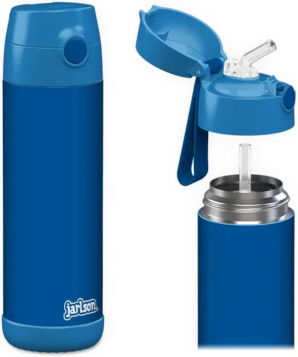 Vista 16 de Jarlson® CHARLI - Botella de agua para niños [12 onzas], botella térmica de acero inoxidable con pajilla, botella de agua aislada a prueba