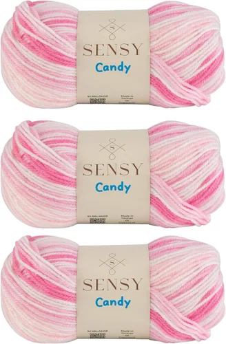 Vista 16 de Sensy Candy Yarn - Hilo de 5 madejas, 3.5 onzas, 251 yardas, multicolor para ganchillo y tejido, calibre ligero 3