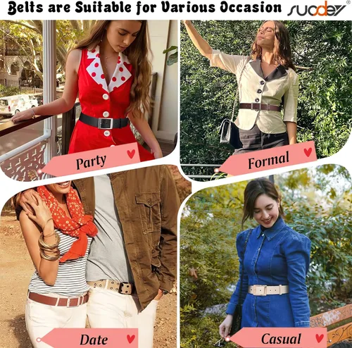 Vista 5 de SUOSDEY Cinturones de piel sintética para mujer de moda con hebilla de pasador para pantalones vaqueros