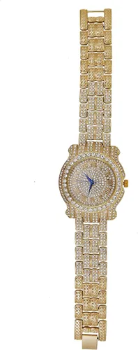 Vista 5 de Reloj totalmente incrustado con brillantes de cristal, muy brillante, con brazalete (L0504B)