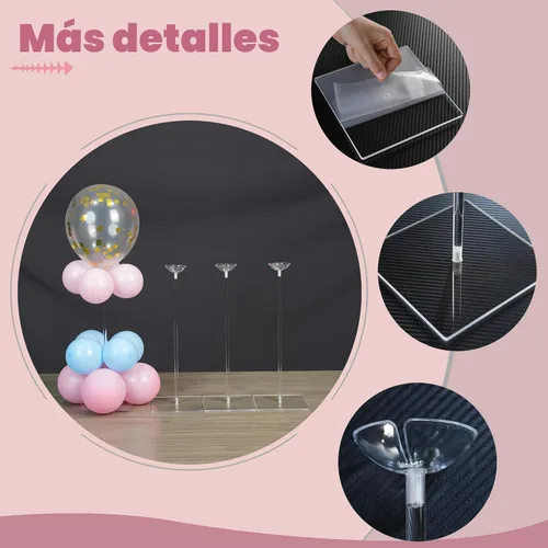 Vista 5 de YALLOVE Kit de soporte para globos de mesa de acrílico transparente, paquete de 4 soportes para palos de globos de 15.75 pulgadas con base