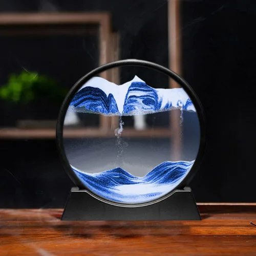 Vista 2 de Arte de arena movediza pintura redonda de vidrio para mesa de arena y agua, decoración para el hogar y la oficina, arena mágica 3D, regalos de Azul