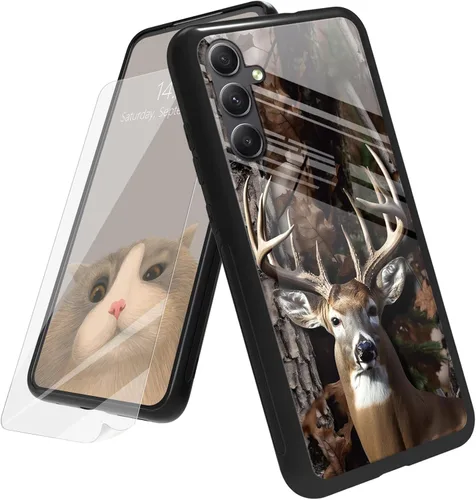 Vista 60 de Funda para Samsung Galaxy A12 5G con protector de pantalla, parte trasera de vidrio templado + TPU de silicona suave que absorbe los golpes