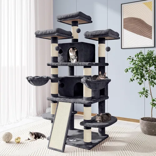 Vista 16 de Allewie Árbol de gato de 68 pulgadas/casa y torres para felinos grandes/poste rascador/árbol de escalada grande de varios niveles