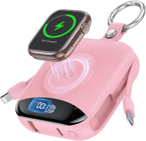 Vista 13 de Cargador portátil, 10,000 mAh, 22,5 W, banco de energía de carga rápida con cables integrados, paquete de baterías esenciales de viaje con pantalla