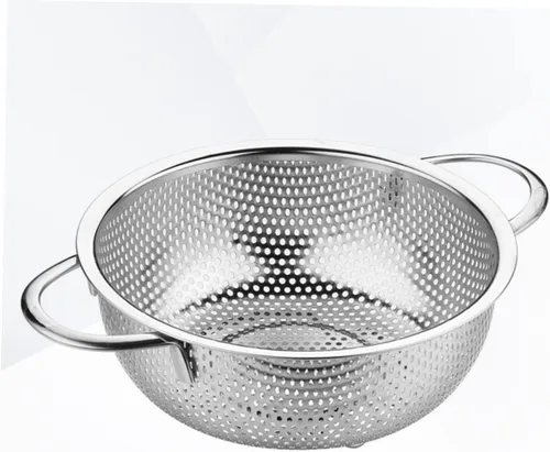 Vista 6 de KICHOUSE Cuenco de lavado de arroz, colador de acero inoxidable, doble asa, colador de verduras, coladores para cocina, fideos, cesta de colador