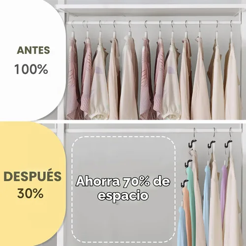 Vista 2 de Ganchos para colgar ropa, 60 piezas de ganchos de terciopelo resistentes con gancho en cascada, mini perchas en cascada para ropa, armario (negro)